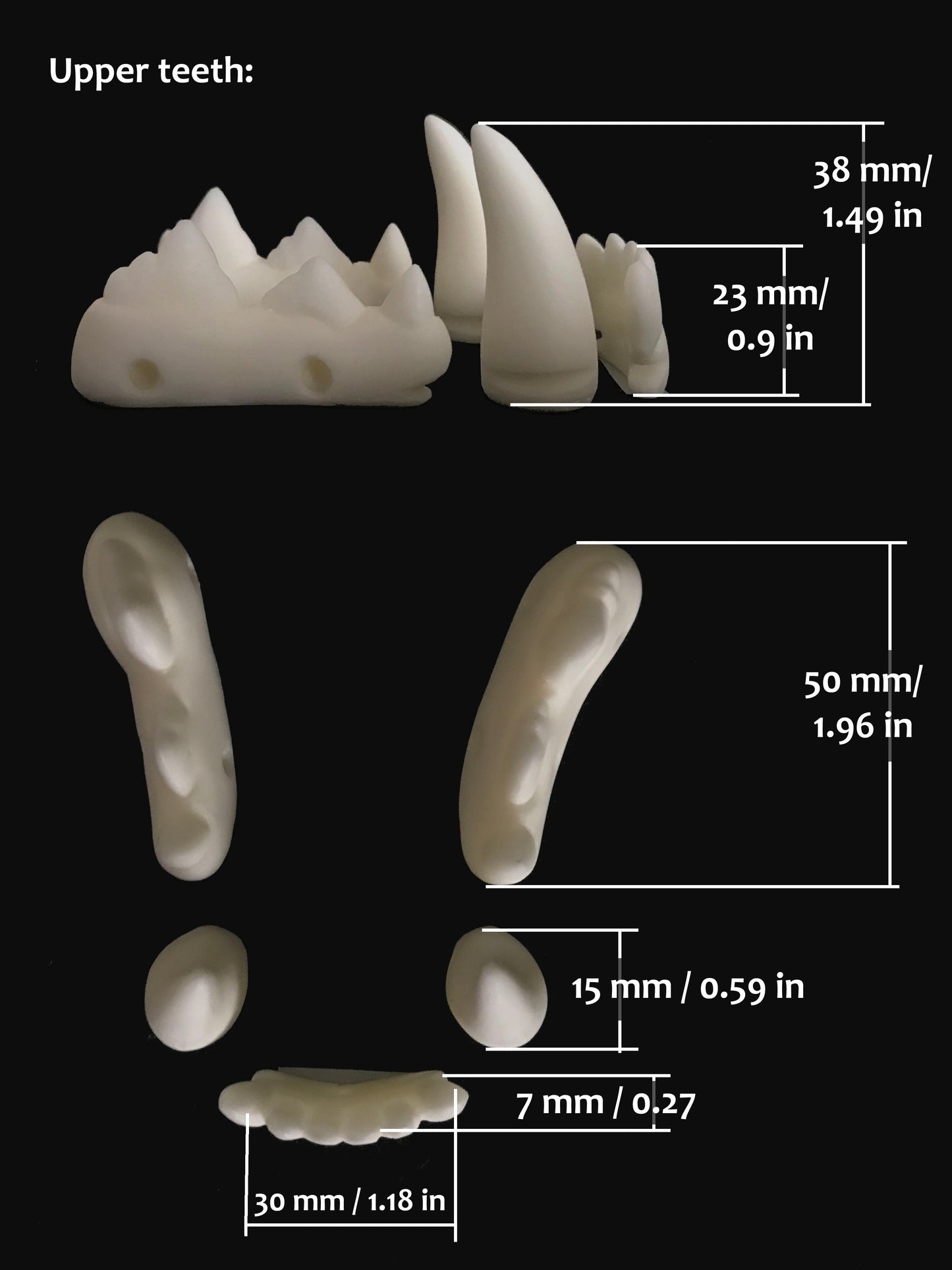 Realistic wolf / canine resin fursuit teeth