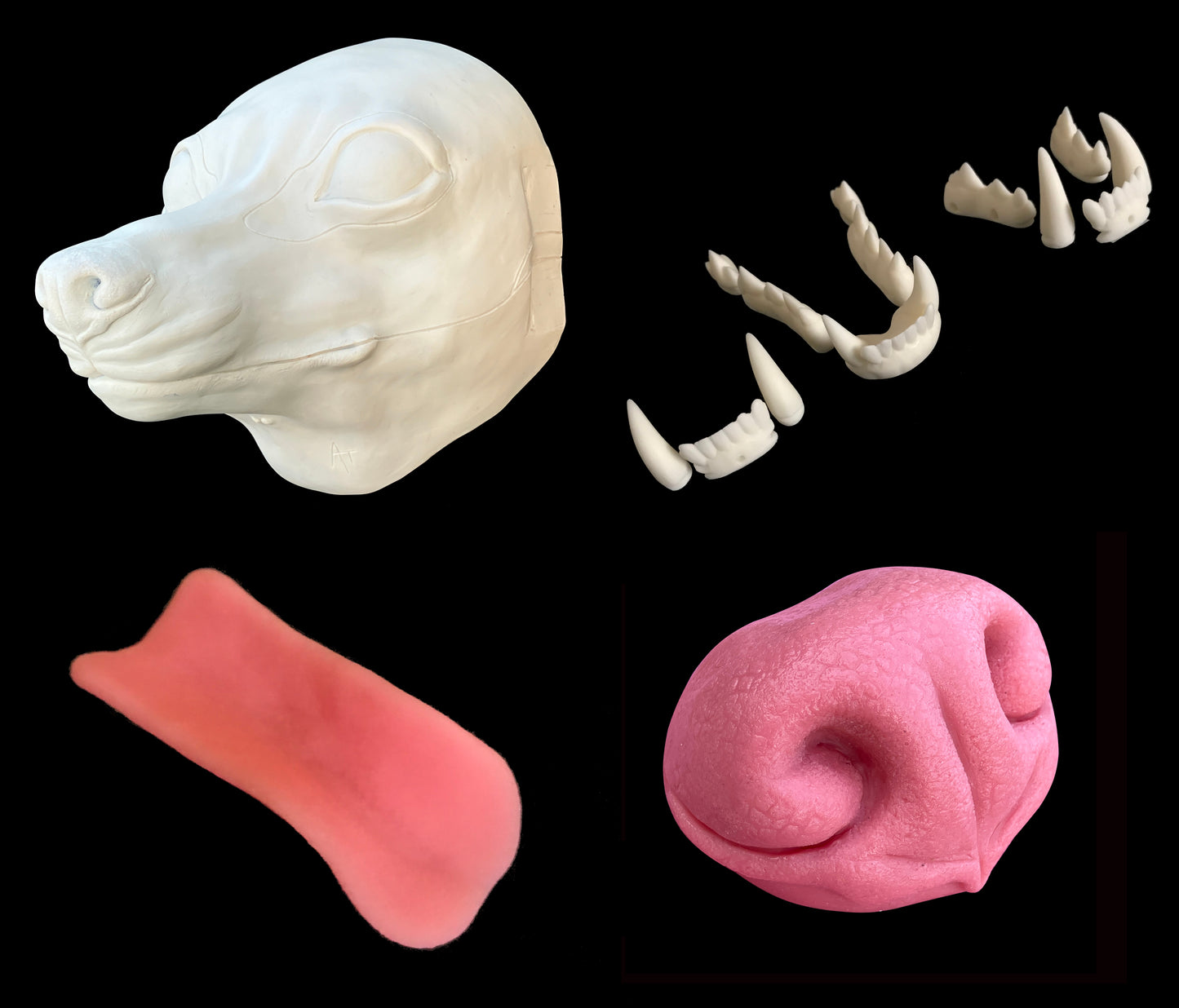 DIY FULL SET realistic small canine resin head base with accessories / ideal for small domestic dog raccoon dog fennec fox fursuit and cosplay mask