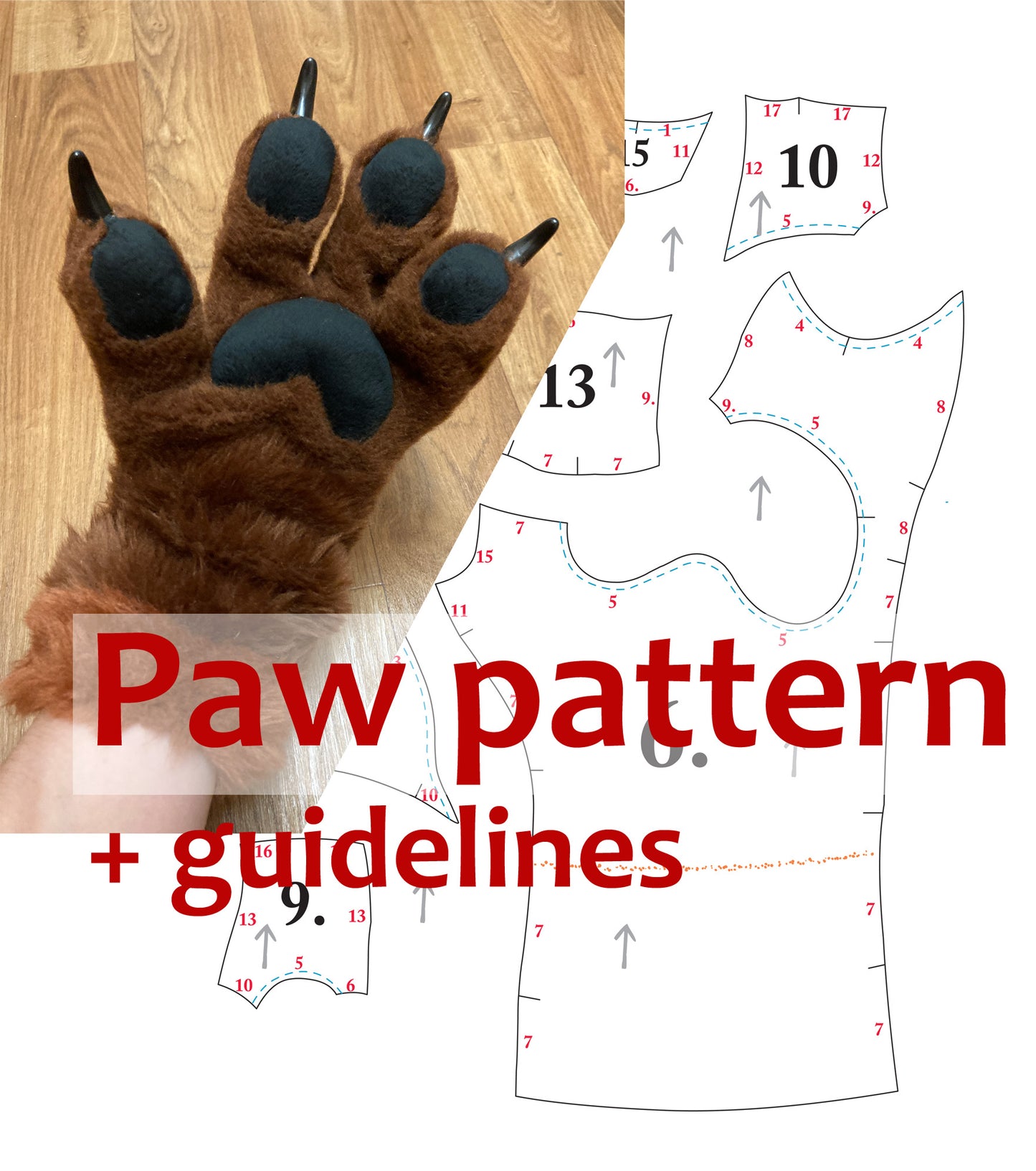 DIY Toony Slim four fingered Fox Paw PDF Pattern / ideal for a canine fursuit and cosplay